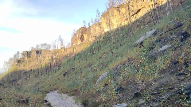 Mountainous green path nature travel background landscape summer autumn . High quality photo