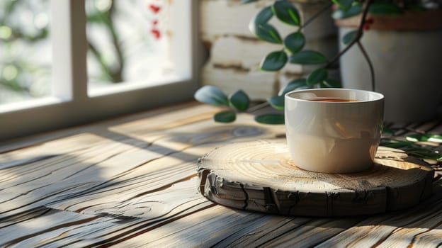 Round wood slice used as a coaster