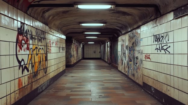 Underground graffiti gallery in an abandoned subway station