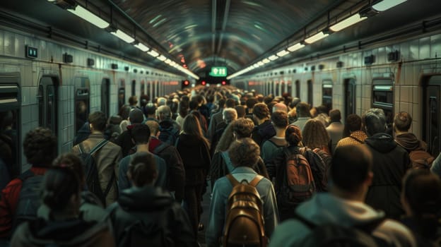Rush hour in a subway station depiction