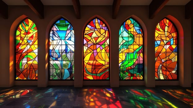Colorful stained glass windows in a cathedral