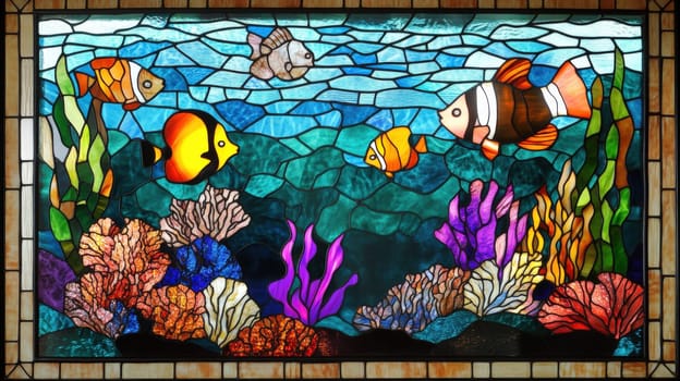 Stained glass panel with ocean themes Photorealistic Photo. --ar 16:9 --style raw --v 6.1 Job ID: 7f995c74-4dd1-46fd-b67e-f2d6820b9c4a