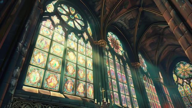 Colorful stained glass windows in a cathedral