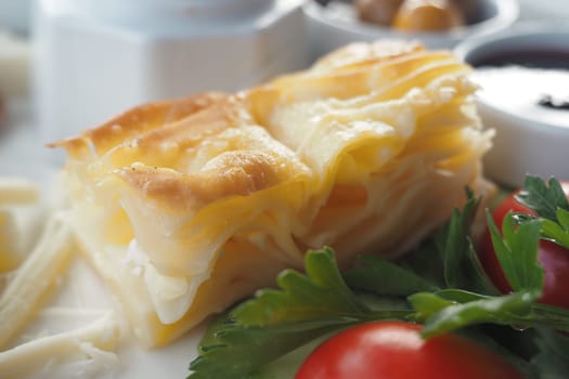 Traditional Turkish Cuisine Pastries borek on a plate ,
