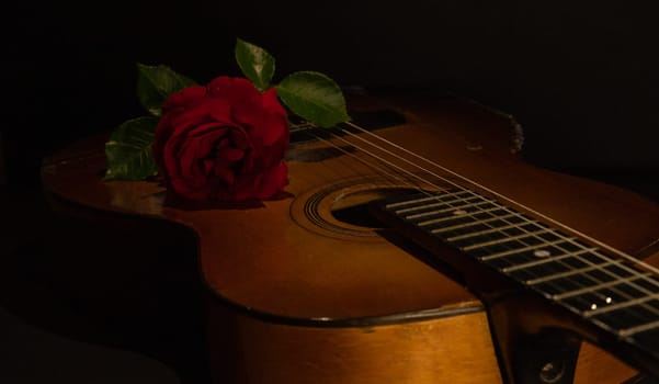 rose and guitar instrument guitar music. High quality photo