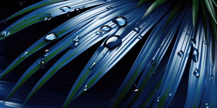 Dark Blue palm leaves dramatic photo effect background, realism, realistic, hyper realistic. Generative AI image weber.