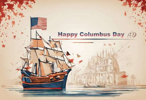 Happy Columbus day banner, patriotic background