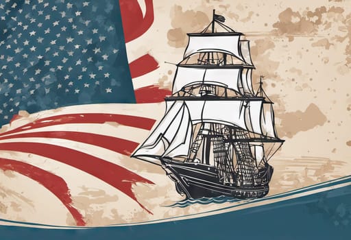 Happy Columbus day banner, patriotic background