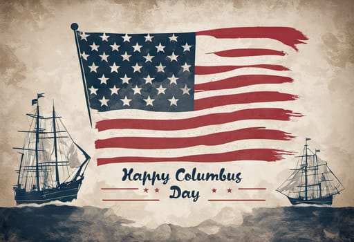 Happy Columbus day banner, patriotic background