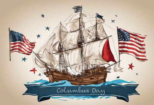 Happy Columbus day banner, patriotic background