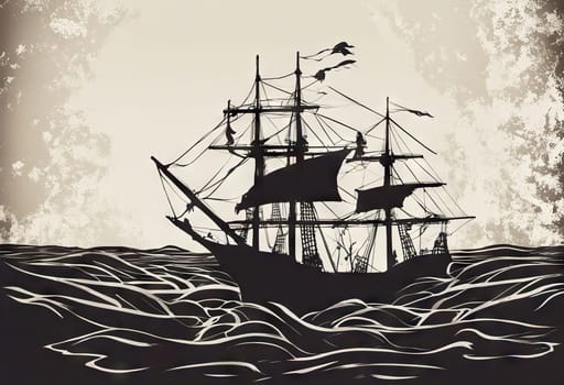 Happy Columbus Day banner with ship, illustration.