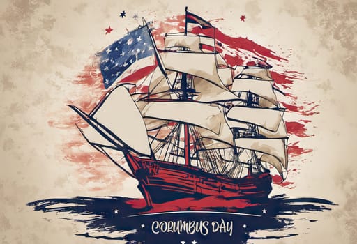 Happy Columbus day banner, patriotic background