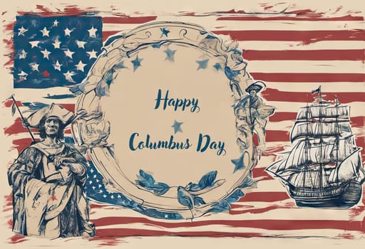 Happy Columbus day banner, patriotic background