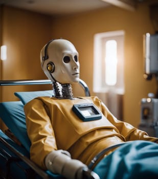 robot android at the hospital. Repair . Ai generation
