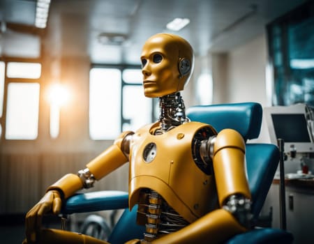 robot android at the hospital. Repair . Ai generation