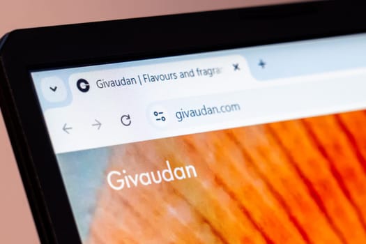 New York, USA - January 10, 2025: Givaudan flavours and fragrances company website homepage displayed with logo on laptop screen
