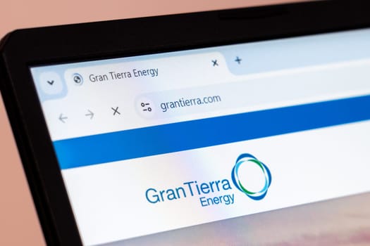 New York, USA - January 10, 2025: Gran Tierra Energy oil and gas exploration company website homepage displayed with logo on laptop screen