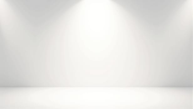 A spacious area with a smooth white floor and bright overhead lighting creates an inviting environment for presentations or artistic exhibitions, featuring a clean backdrop.
