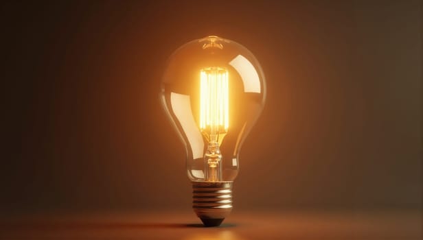 An incandescent light bulb radiates a warm, inviting glow in a dimly lit environment. The vintage design highlights the filament inside, creating a nostalgic atmosphere.