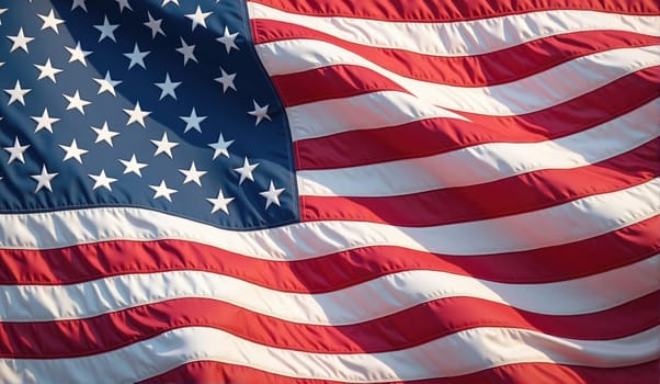 The American flag flutters gracefully in the breeze, showcasing its vibrant red and white stripes along with the blue field of stars. This display captures the spirit of patriotism on a clear day.