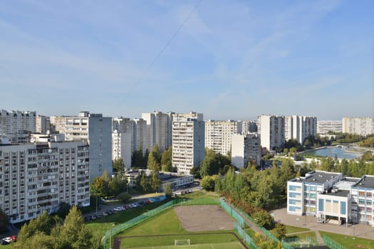Moscow, Russia - Sept 17. 2023. Zelenograd, a district in Moscow, a view from above