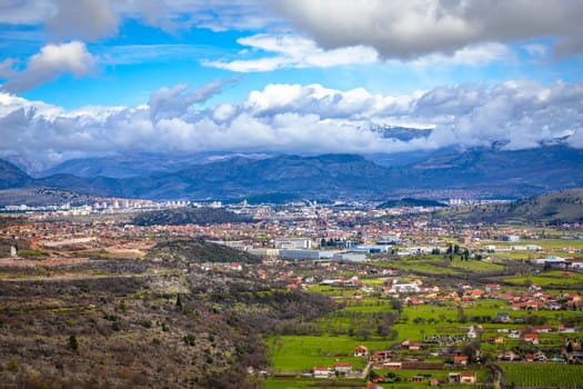 Panoramic view of Podgorica valley and surrounding mountains, capital of Montenegro