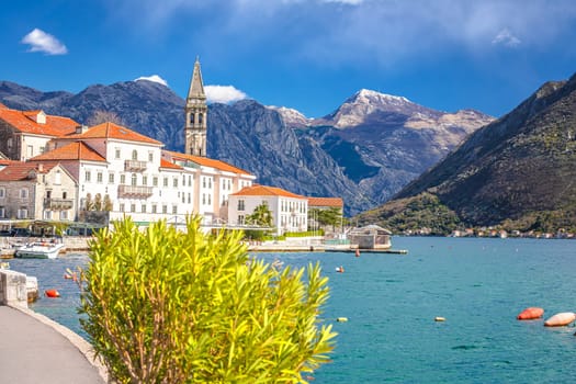 Scenic town of Perast in Boka Kotorska bay view, archipelago of Montenegro