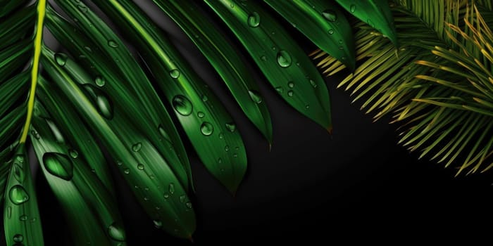 Dark green palm leaves dramatic photo effect background, realism, realistic, hyper realistic. Generative AI image weber.