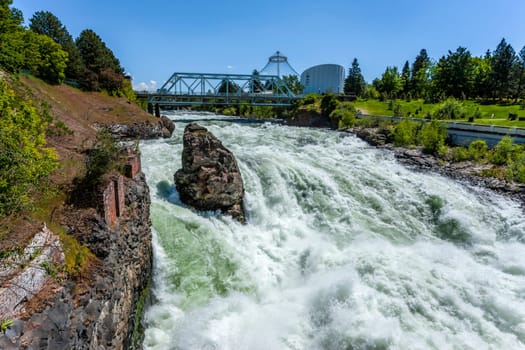 The roar of the Spokane falls in downtown Spokane, Washington.