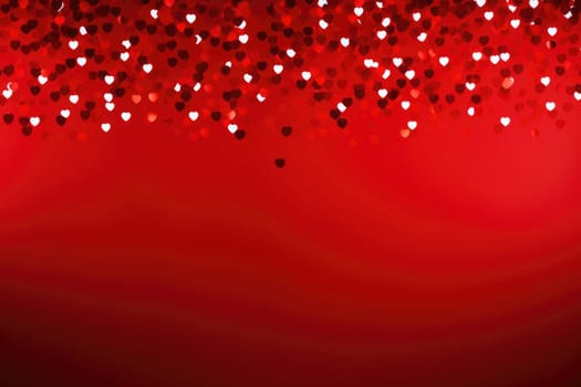 Red bokeh hearts shape on red background