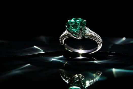 Three carat emerald with diamonds on a black background