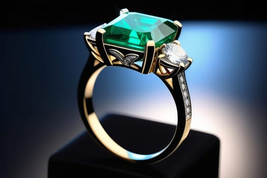 Three carat emerald with diamonds on a black background
