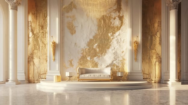 Golden vintage grunge luxury interior. Generative AI image