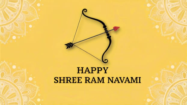 Bow arrow Happy Shree Ram Navami greeting design on yellow background. Happy dussehra.