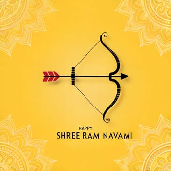 Bow arrow Happy Shree Ram Navami greeting design on yellow background. Happy dussehra.
