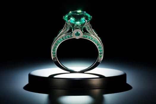 Three carat emerald with diamonds on a black background