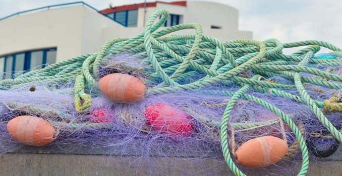 Fishing net for catching fish in a port. stack