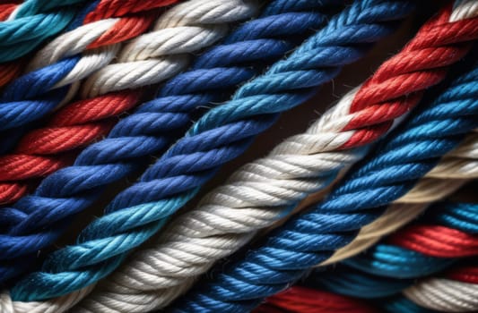 Multicolored ropes, rope intertwined Unity concept
