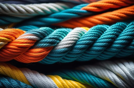 Multicolored ropes, rope intertwined Unity concept