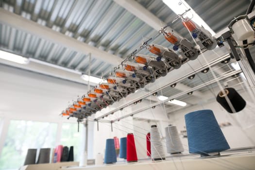 Sewing thread bobbin in manufactoring plant