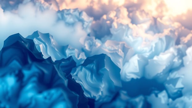 This captivating image showcases a breathtaking abstract landscape of blue and white mountains, rendered in a digital art style. The peaks and valleys create a sense of depth and texture, evoking a feeling of serenity and wonder. The soft color gradient blends seamlessly from cool blues to warmer whites, creating a visually stunning and harmonious effect. This versatile image is perfect for use as a website background, a design element in brochures or presentations, or as a striking backdrop for digital art projects. Its ethereal beauty adds a touch of elegance and sophistication to any creative endeavor. The image's high resolution ensures crisp details, making it suitable for large-format printing.