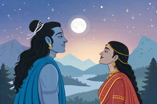 Lord Shiva and Goddess Parvati Illustration. Happy maha Shivratri. happy Gangaur.