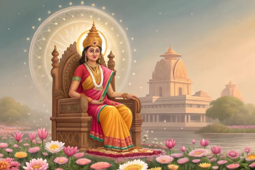 Parvati, also known as Uma or Gauri, is the Hindu goddess of power, energy, nourishment, harmony, love, beauty, devotion, and motherhood. She is a physical representation of Mahadevi, universe creator. Ai generated