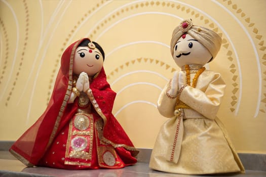 Two traditional Indian puppets, representing a bride and groom. Gangaur celebration