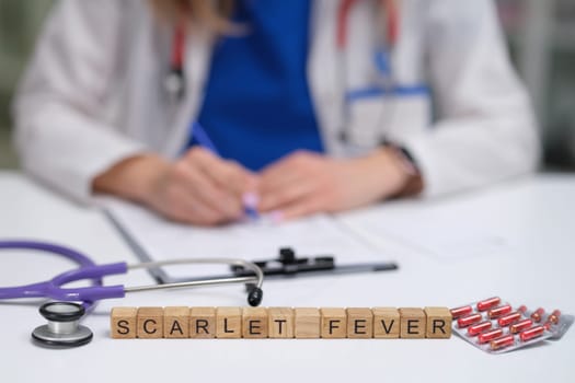 A healthcare professional meticulously records detailed notes regarding the treatment and care of scarlet fever