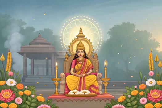 Parvati, also known as Uma or Gauri, is the Hindu goddess of power, energy, nourishment, harmony, love, beauty, devotion, and motherhood. She is a physical representation of Mahadevi, universe creator. Ai generated