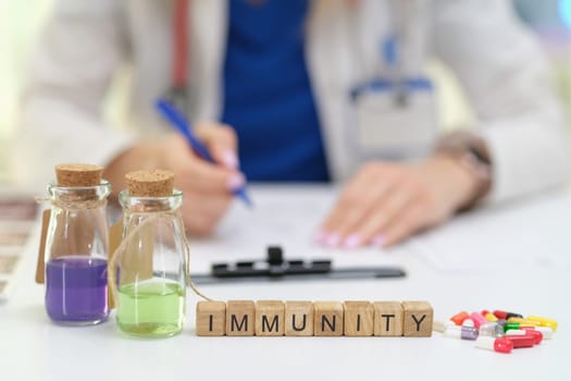 Exploring the factors of immunity with vibrant vials filled with various medications within a medical setting