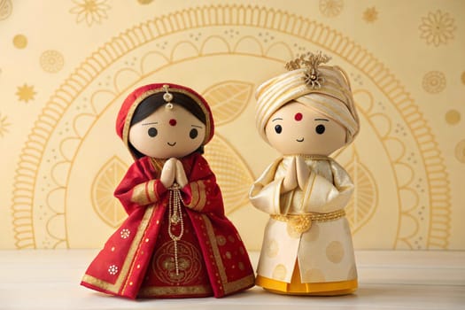 Two traditional Indian puppets, representing a bride and groom. Gangaur celebration
