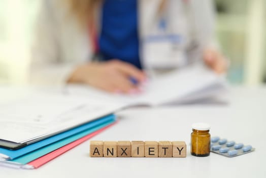A visual representation shows anxiety management using medication and professional support services