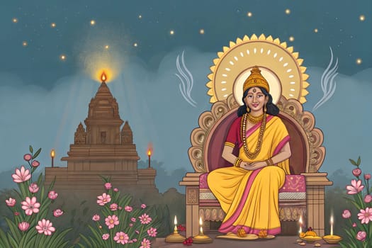 Parvati, also known as Uma or Gauri, is the Hindu goddess of power, energy, nourishment, harmony, love, beauty, devotion, and motherhood. She is a physical representation of Mahadevi, universe creator. Ai generated